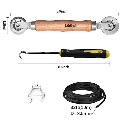 BAYTORY Window Screen Repair Kit, Steel Roller Tool with Bearing, Spline Removal Hook, 32ft Retainer Spline and 8pcs Screen Clips Replacement for Installing Door Mesh Screens BY0009G11