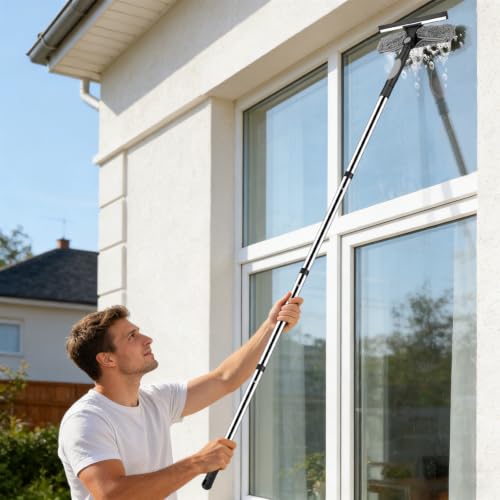 SetSail Window Squeegee with 66in Extension Pole 2-in-1 Window Cleaning Kit - color: Black Grey