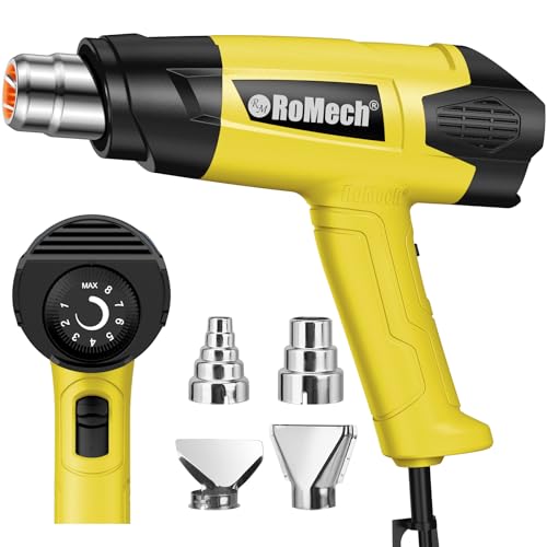 ROMECH 1500W Heavy Duty Heat Gun, Variable Temperature Control Hot Air Gun Kit with 2 Air Flow 120°F~1200°F and 4 Nozzles for Crafts Shrink Wrap (Yellow) - color: Yellow