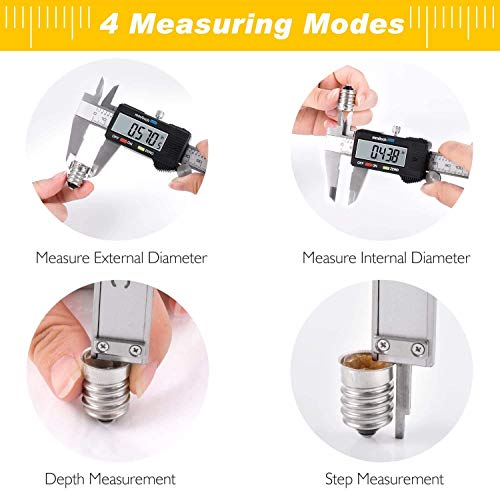 Adoric Digital Caliper, Electronic Digital Caliper Stainless Steel Body with Large LCD Screen | 0-6 Inches | Inch/Millimeter Conversion - color: Silver, size: 6"