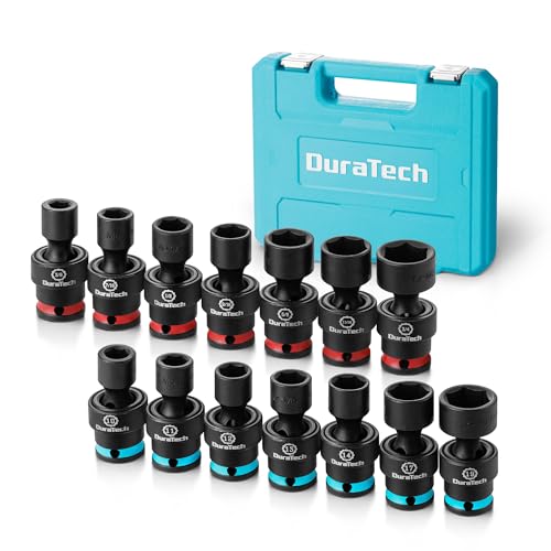 DURATECH 3/8" Drive Impact Swivel Socket Set, 14 Pcs Shallow Wobble Sockets - style: 14 PCS SAE&Metric 3/8" Dr.