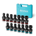 DURATECH 3/8" Drive Impact Swivel Socket Set, 14 Pcs Shallow Wobble Sockets - style: 14 PCS SAE&Metric 3/8" Dr.
