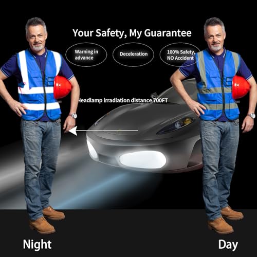 High Visibility Safety Vest with Reflective Strips & Pockets - color: Blue, size: X-Large