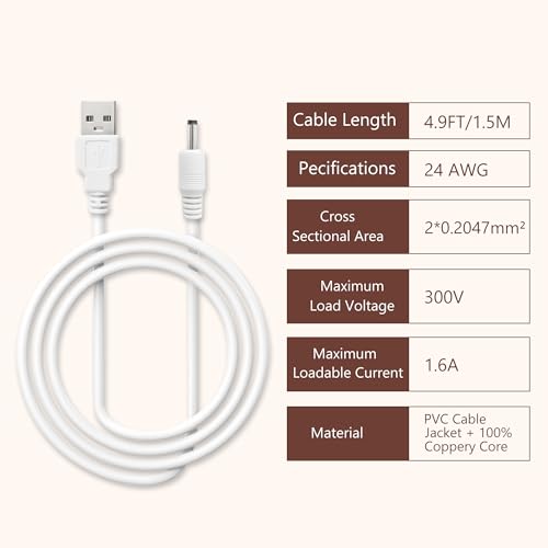 4.9FT Charger Cable for Flawless Pedicure Tool, for Finishing Touch Flawless Pedi, USB to DC Power Cable for Foot Callus Remover Tool Electric, Foot File Electric, Electric Callus Remover for Feet