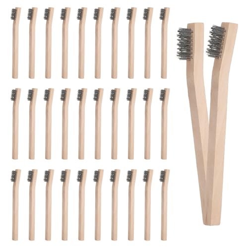 32 Pack Stainless Steel Wire Scratch Brush Set, 7.8 Inch Small Wire Brush with Beech Wood Handle for Rust, Paint, Dirt Removal on Metal and Hard Surfaces