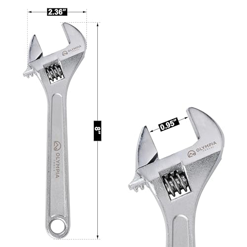 Olympia Tools 8" Adjustable Wrench, Heavy Duty Drop Forged Steel, Chrome Plated, Precision Machined Jaws, Rust Resistant - size: 8-Inch
