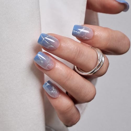 CurvLife Short Square Gold Accent Press On Nails, Gilded Jade Jade Green - color: Aurora Drift