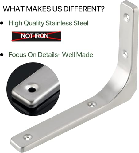 SAYAYO Wall Shelf Bracket 8 x 6 Inch, Stainless Steel Heavy Duty L Bracket - color: Brushed Nickel, size: 8 x 6 Inch (4 PCS)