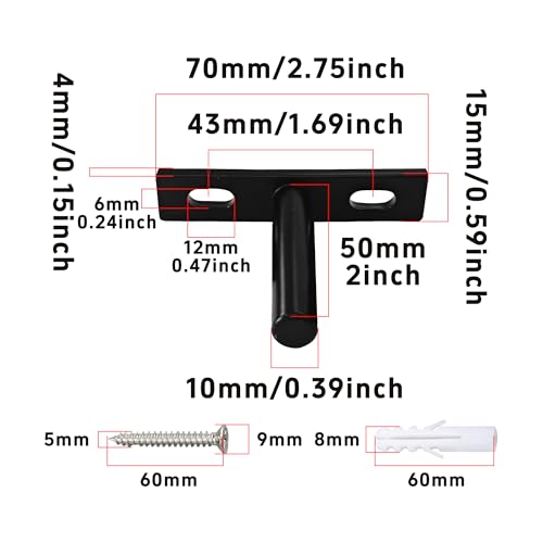 4Pcs 2 Inch Black Floating Shelf Brackets, Heavy Duty Hidden Shelf Supports, Concealed Blind Shelf Support for Wood Shelves DIY Home Decor, Includes Screws and Wall Plugs - size: 2 Inch