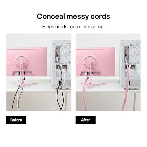 Pixio 10FT Tubing Cable Sleeve – Pink 1/2 inch Flexible Cable Management Sleeve for PC, Gaming, TV & Office, Wire Organizer for Desk Cable Cleanup - color: Pink