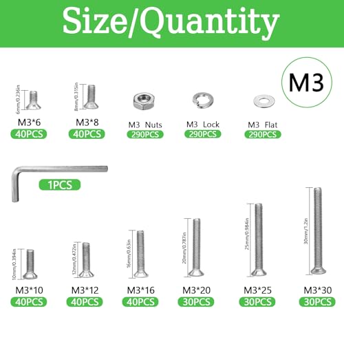 1160Pcs M3 Countersunk Flat Head Phillips Machine Screws Assortment Kit, Nuts Washers with Screwdriver, M3x6/8/10/12/16/20/25/30mm for Electronics & Machinery - size: M3x6/8/10/12/16/20/25/30-1160Pcs