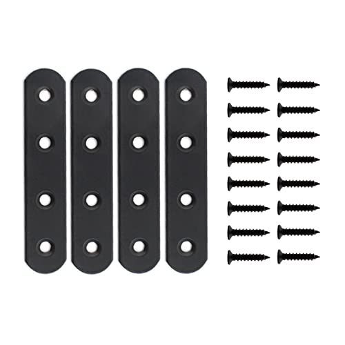 4 Pack Flat Mending Plate for Wood, ULIFESTAR Black Iron Flat Straight Brace Brackets Metal Repair Fixing Wood Brace Joining Plates Connector for Repairing Wooden Furniture with Mounting Screws - size: 4 x 0.79 x 0.12 inches