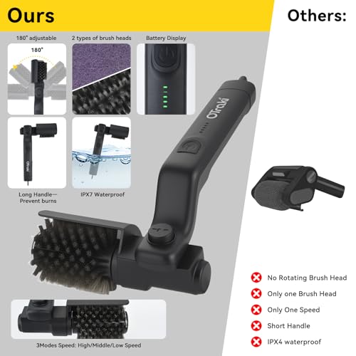 Electric Grill Brush, 3 Speed Powerful BBQ Cleaning Brush with 180° Adjustable Head, Stainless Steel Wire Automatic Grill Cleaner for Outdoor Camping & BBQ Accessories - color: Black