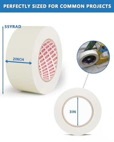 SWRT Masking Tape, 2 Inch Wide × 55 Yds, 4 Rolls, White Painters Tape - size: 4-PACK