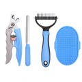 4-Piece Pet Grooming Kit with Rake, Nail Clippers and Bath Brush - color: Blue-4 CPS