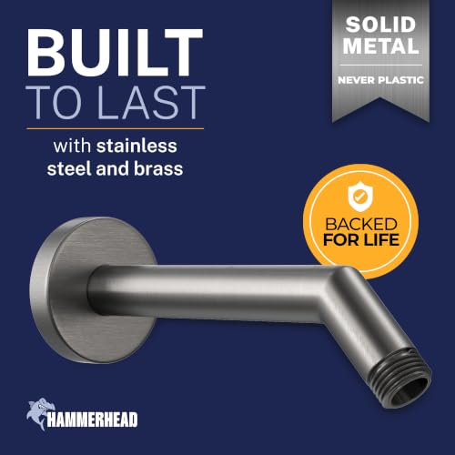 HammerHead® Solid Metal Shower Arm and Flange - 7.5 Inch 304 Stainless Steel Extension Pipe - Universal Shower Head Arm with Flange and Locking Screw, Gray - color: HammerHead Gray