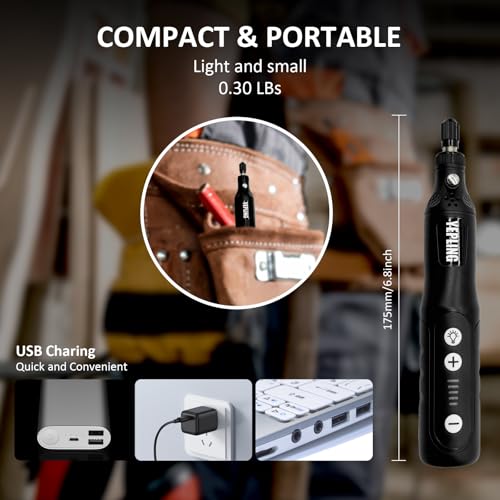 Cordless Rotary Tool, 3.7V Li-ion Electric DIY Mini Grinder Kit with Front LED Work Light, 5 Variable Speed, 72pcs Accessories USB Charging Multi-Tool Perfect for Nail Polishing