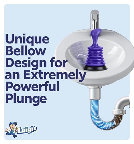 Luigi's Sink Plunger Kitchen - Sink Plunger Bathroom - Drain Bathtub or Shower - Small and Powerful Clog Remover - Commercial Style Plumbers Plungers with Large Bellows - Blue - Mini - color: Blue - Mini Sink Plunger