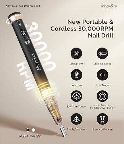 MelodySusie Pen-Shaped Cordless Nail Drill 30,000RPM SM220G for Nail Artist - size: Black