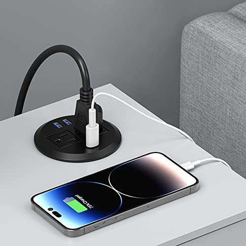 Recessed Power Grommet with AC Outlets, 20W USB-C,Flush-Mount,Black - color: Black