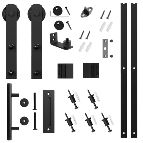 SMARTSTANDARD 6 FT Heavy Duty Sturdy Sliding Barn Door Hardware Kit, Black - size: 6 Feet