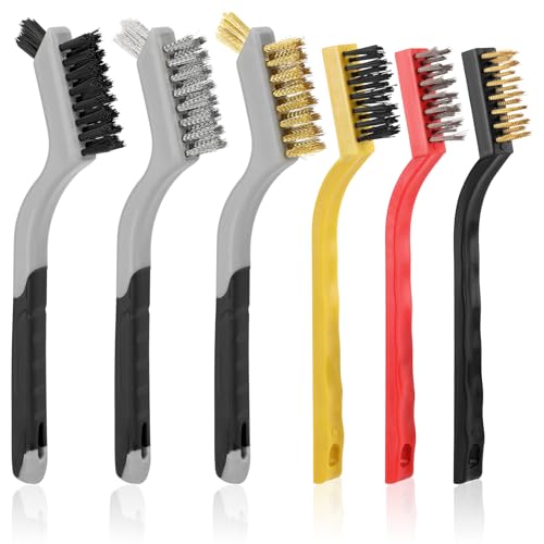 Wire Brush for Cleaning, Small Brass Steel Nylon Brush, Metal Rust Remover - color: Grey+3 Mixed Color