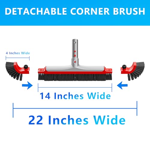 Pool Brush Head for Cleaning Walls,Heavy Duty Inground/Above Ground Aluminum Swimming Pool Scrub Brushes with Curved Ends - size: 22" Curved