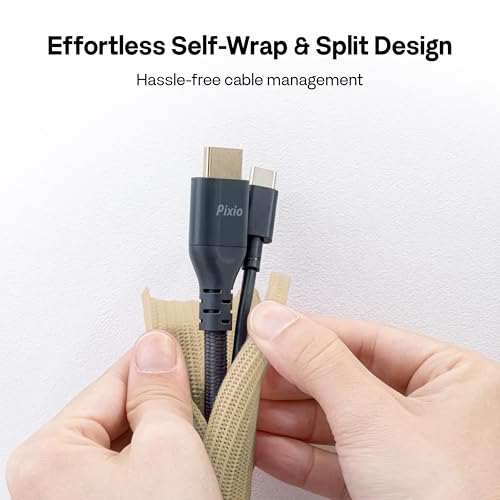Pixio 10FT Tubing Cable Sleeve – Beige 1/2 inch Flexible Cable Management Sleeve for PC, Gaming, TV & Office, Wire Organizer for Desk Cable Cleanup - color: Beige