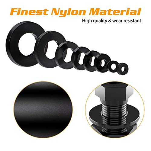 500Pcs Nylon Flat Washer Assortment Set, Washers Metric Sealing Spacer Gasket Ring Washers Set, 8 Sizes - M2, M2.5, M3, M4, M5, M6, M8, M10 (Black) - size: 500black