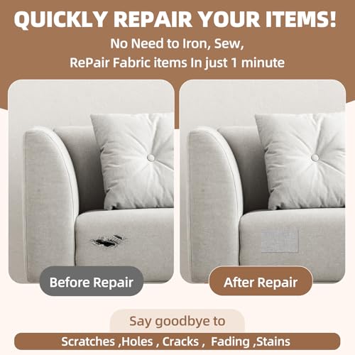 Fabric Repair Tape, Self-Adhesive Couch Patch for Furniture, Cloth - color: Linen Brown, size: 3.5X79 Inch