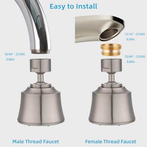 Faucet Aerator 4 Modes, 360° Swivel Faucet Sprayer Head, Brushed Nickel - color: Brushed Nickel, style: 2 Swivel Joints