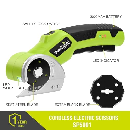 SnapFresh 4V Cordless Electric Scissors with 2.0Ah Battery & LED Light