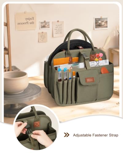 Pottery Tool Organizer Bag, Art Supply Studio Bag, Clay Tool Storage Caddy - color: Green