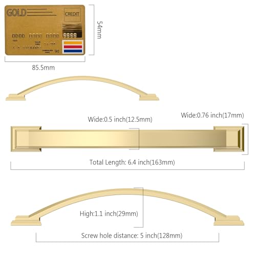 Amerdeco 10 Pack Brushed Gold Cabinet Pulls 5" - color: Brushed Gold, size: 5" hole center