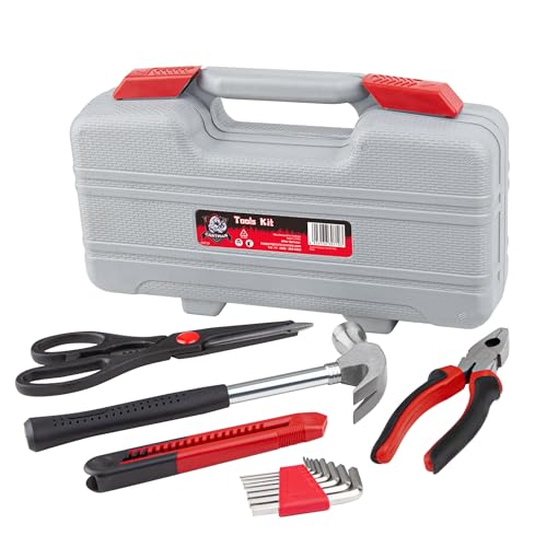 CARTMAN 39-Piece Household Tool Set, Red Hand Kit With Storage Case - color: Red