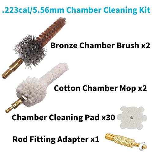 Chamber Cleaning Tool Kits - Chamber Brush x2, Cotton Mop x2 and Star Chamber Cleaning Pads x30 - style: .223Cal/5.56mm .300 Blackout