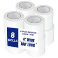 Bghdas 8 Roll, White Vapor Barrier Tape, 4" Wide x 180' Long, PE 9 mm Polyethylene Tape, for Stucco Waterproof Moisture Barriers Seal and Seam, for Crawlspaces, Insulation Repairs & Plastic Liners