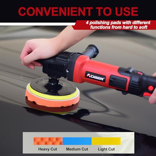 AOBEN 6/7 inch Buffer Polisher,Rotary Car Buffer,1600W Car Polisher Waxer Kit with 6 Variable Speed 1000-3500RPM & 4 Polishing Pads,Detachable Handle for Car Polishing and Waxing - size: AT3501-C1