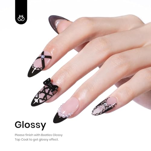 Beetles No Wipe Gel Top Coat Base Coat & Black Gel Nail Polish 3Pcs 15ml - color: D-Black-3