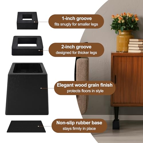 Wooden Bed Risers 5 Inch Heavy Duty, Support 2500 lbs, Black - color: Black, size: 5"H(Inner 4"H)