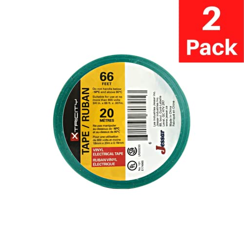 Xtricity Vinyl Green Electrical Tape 3/4" x 66 Ft for Electrical Insulation - color: Green, size: 2 Pack