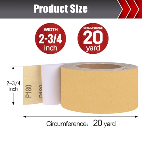 BOSHCRAFT 180 Grit PSA Longboard Sandpaper, 2-3/4" x 20 Yds Self-Adhesive Sand Paper for Woodworking & Automotive Air File Sander - size: 180 grit