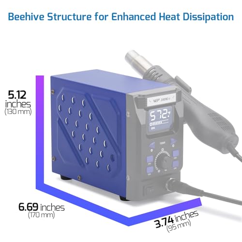 WEP 2009D-II Hot Air Soldering Station, Hot Air Rework Station with Detachable Soldering Heat Gun, 4 Preset Channels, Digital LED Display, Adjustable Temperature 212-896°F, PID Temp Stabilization