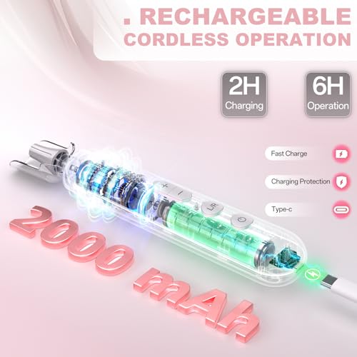 Electric Nail File Drill 2000 mAh Cordless Rechargeable Nail Filer LED Lamp - color: Pink