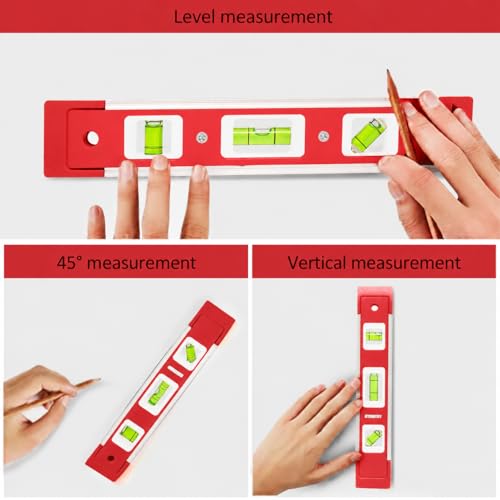 2PCS 9-Inch Magnetic Torpedo Level, Small Spirit Level with 3 Bubble Vials 45° 90° 180° for Home Renovation, Hanging Pictures, Shelves & Construction(Red+Yellow) - color: Red+yellow