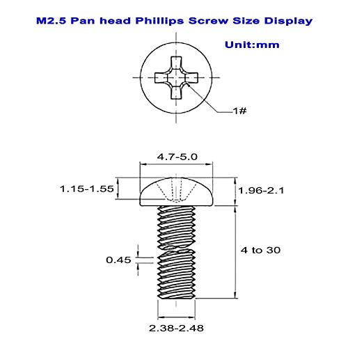 420PCS M2.5 Phillips Pan Head Machine Screws Nuts Flat Washers Kit;304 Stainless Steel;Screws Length:4mm to 30mm - size: M2.5