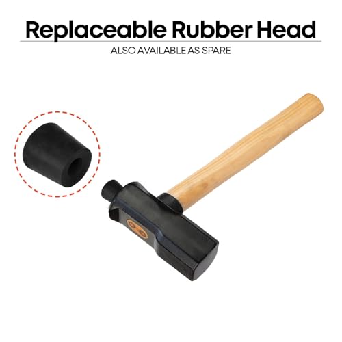 Groz 5.5 lb Tire Service Hammer with 16" US Hickory Handle, Dual Forged Steel and Cured Rubber Head, Non-Marring Lock Ring Tool for Cars Trucks Tractors (34780)