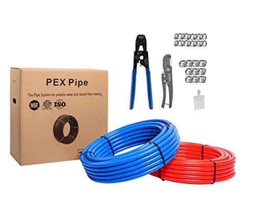 EFIELD 1/2 inch 2x75 ft Pex-b Pipe/Tool Kit- Pex-b Tubing Blue & Red 150ft - size: 1/2 Inch 2x75 ft Tool Kit/Clamp
