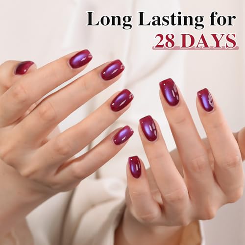 Double Rhythm Jelly Glass Cat Eye Gel Polish with Magnet 15ML Holographic Glitter Shimmer Translucent Sheer Color Magnetic Nail Polish Salon DIY at Home (Burgundy Purple-MC1265) - color: Aurora Burgundy