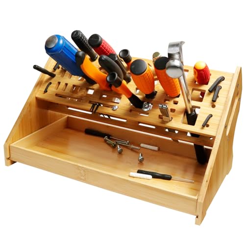 Screwdriver Organizer Desktop Screwdriver Holder 53 Slots Workbench Rack Stand Bamboo Tool Storage Organizer for Hammer Allen Wrench